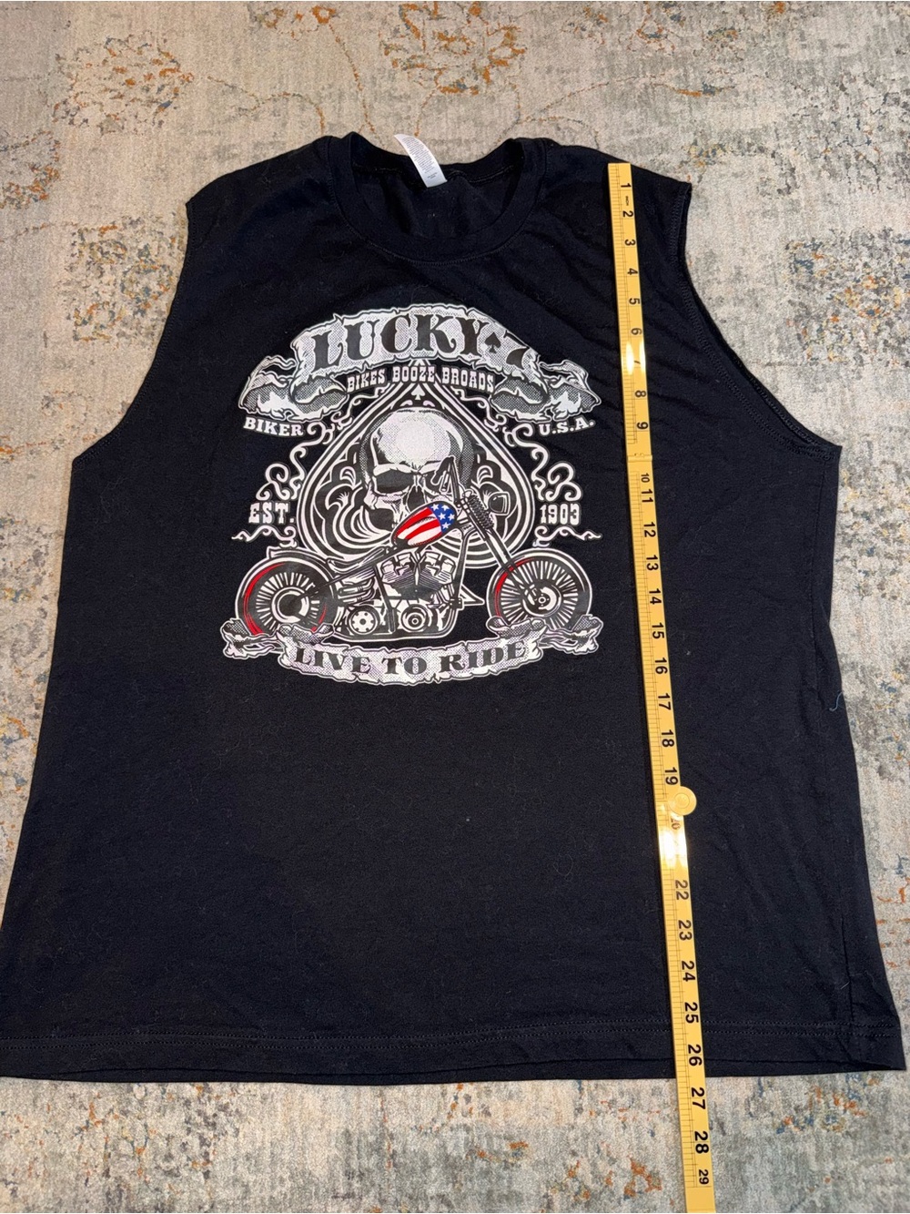 Bella Canvas Black Sleeveless Men's Tank with Skull & Motorcycle Graphic A111